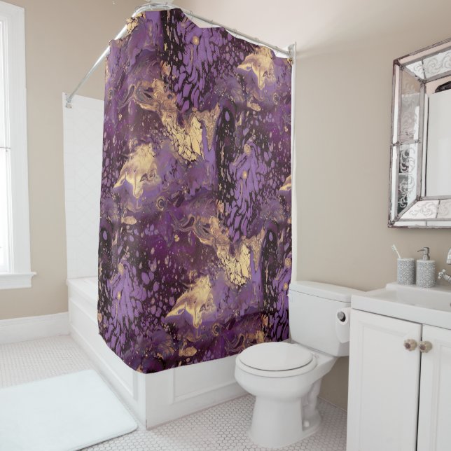 iris gold ink swirl : shower curtain (In Situ)