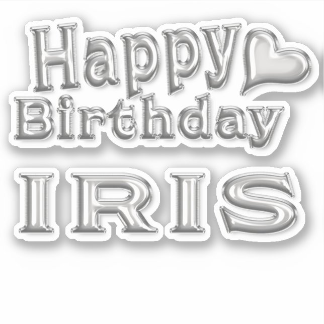 Iris Happy Birthday silver sticker decal (Front)