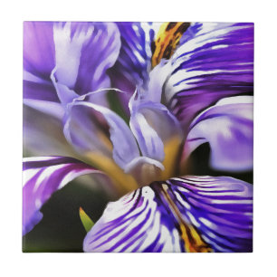 Iris In Violet Lilac and Purple Botanical Art Ceramic Tile