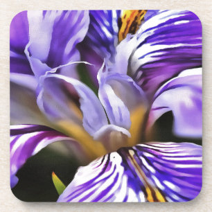 Iris In Violet Lilac and Purple Botanical Art Coaster