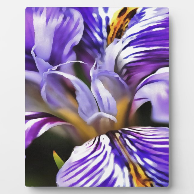 Iris In Violet Lilac and Purple Botanical Art Plaque (Front)