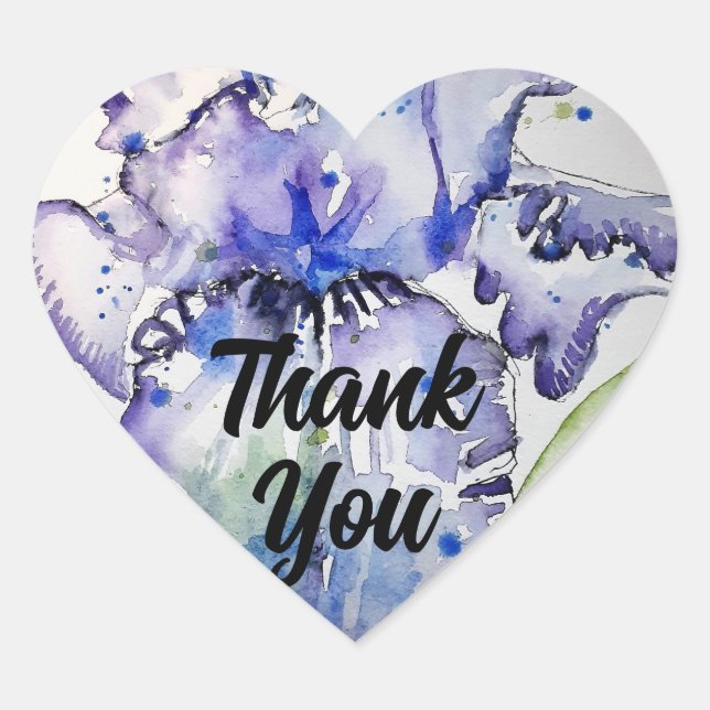 Iris Irises Flower Floral Blue Waterolor Thank You Heart Sticker (Front)