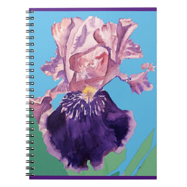 Iris irises Glorious Purple Flower Watercolor Art Notebook (Front)