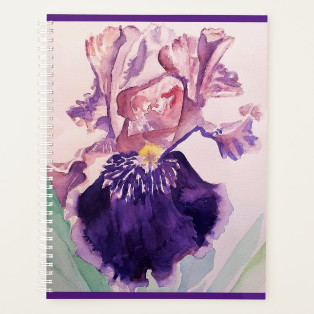 Iris irises Glorious Purple Flower Watercolor Art Planner (Front)