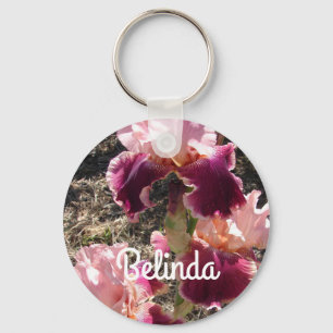Iris Irises Maroon Pink Flower Floral Womans Name  Key Ring