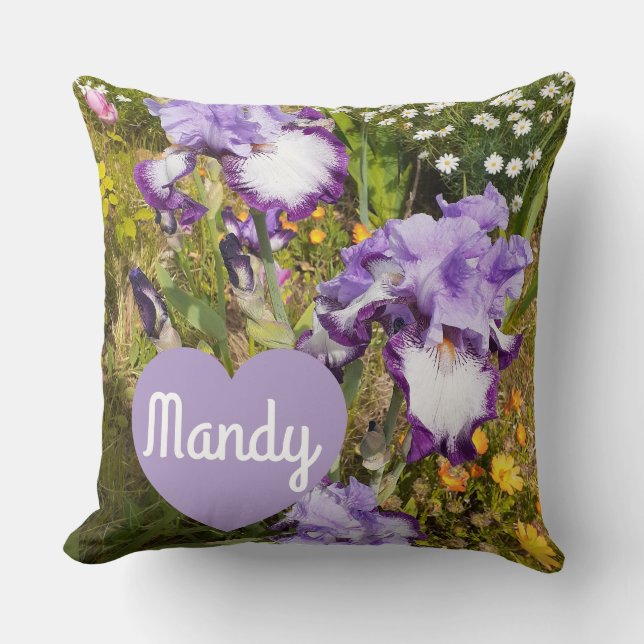 Iris Irises Purple Flower Birthday Girls Name Cushion (Front)