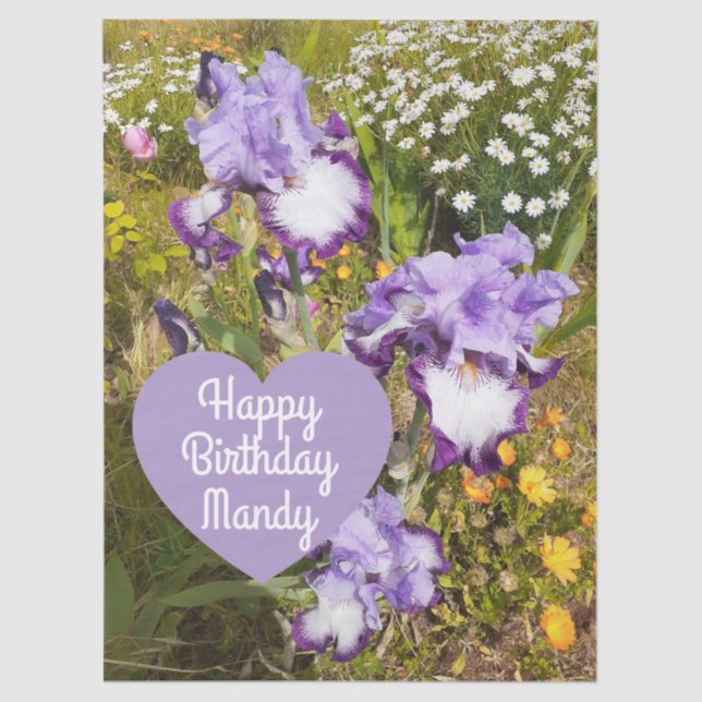 Iris Irises Purple Flower Birthday Girls Name Tissue Paper (Front)