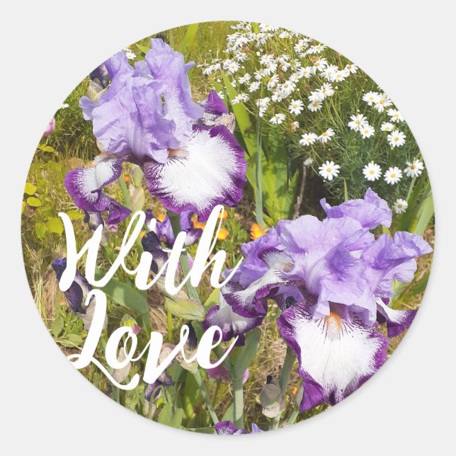 Iris Irises Purple Flower Floral Lavender Love Classic Round Sticker (Front)