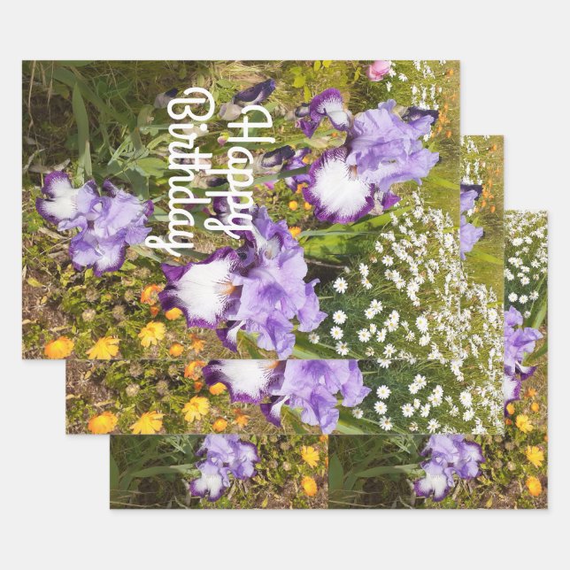 Iris Irises Purple Flower Floral Lavender Wrapping Paper Sheet (Set)