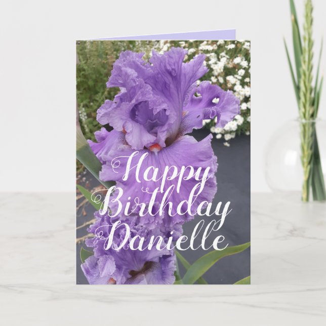 Iris Irises Purple Flower Floral Name Birthday Card (Front)