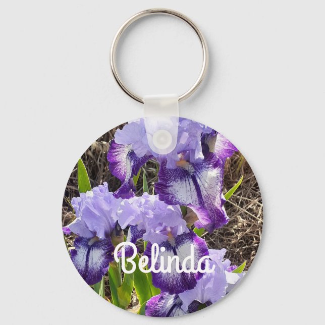 Iris Irises Purple Flower Floral Womans Name Key Ring (Front)