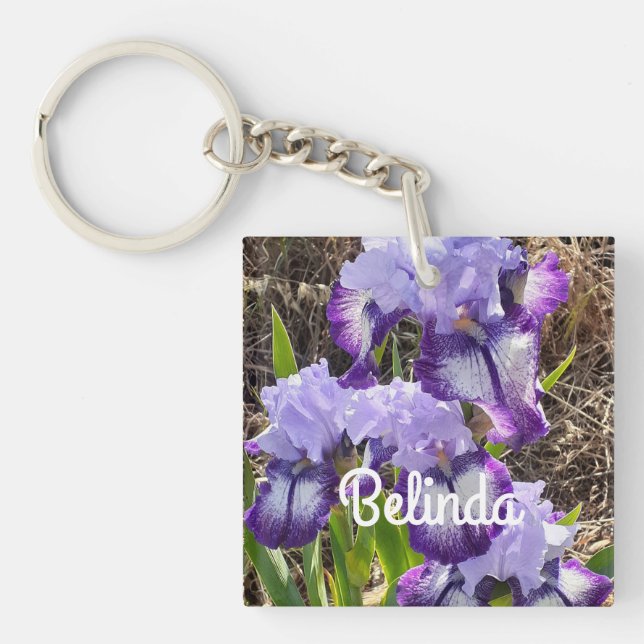 Iris Irises Purple Flower Floral Womans Name Key Ring (Front)