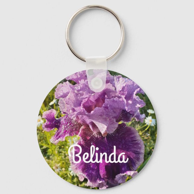 Iris Irises Purple Flower Floral Womans Name Key Ring (Front)
