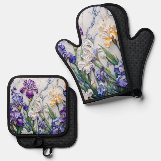 Iris marble oven mitt & pot holder set (Front/Back)