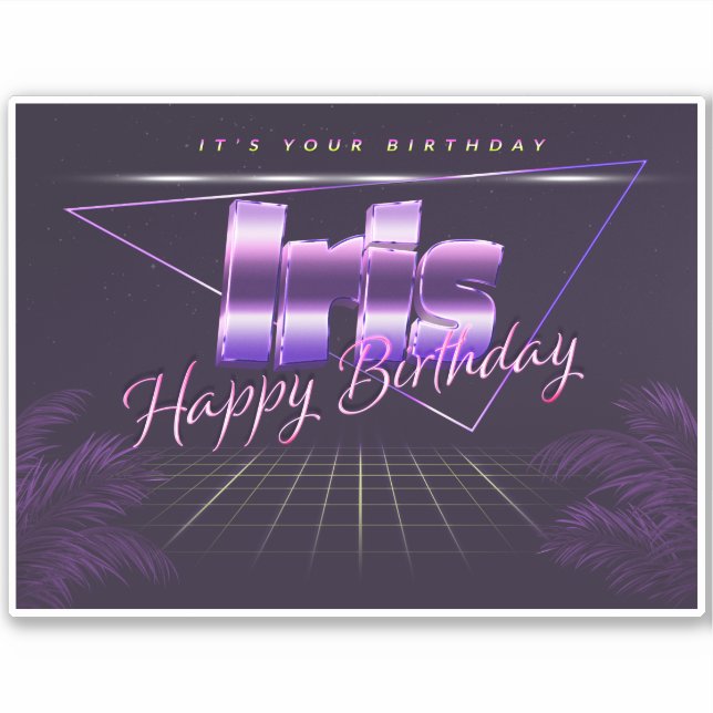 Iris Name First Name purple retro sticker birthday (Front)