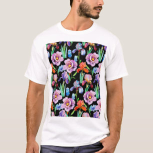 Iris Peony Watercolor Floral Pattern T-Shirt