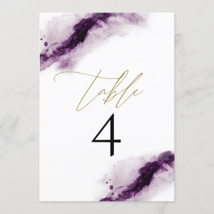 IRIS Plum Purple Watercolor Gold Table Number