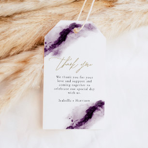 IRIS Plum Purple Watercolor Splash Gold Favour Gift Tags