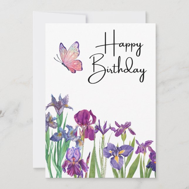 Iris Pumila watercolour birthday card (Front)