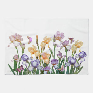 Iris Purple Butterfly Pink Floral Tea Towel