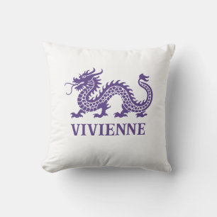 Iris Purple Chinoiserie Dragon Custom Name Cushion