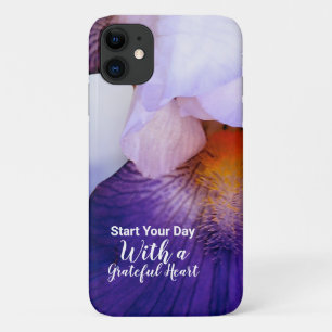 Iris Purple Flower Photo With Grateful Quote iPhone 11 Case