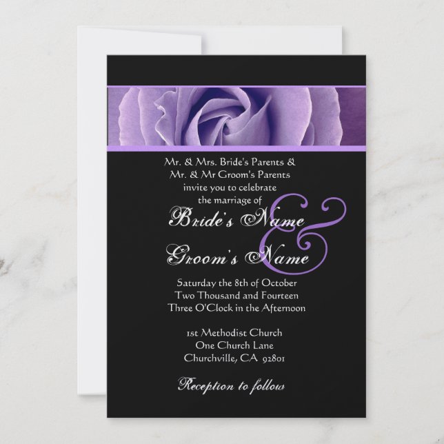 Iris Purple Rose and Black Background  Wedding Invitation (Front)