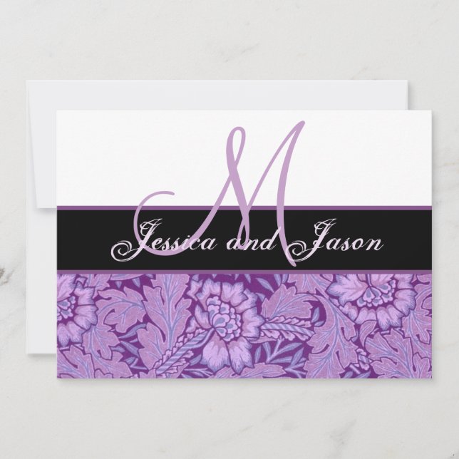 Iris Purple Vintage Damask Wedding Monogram Invite (Front)