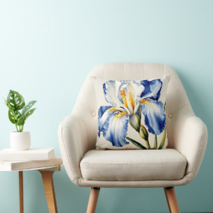Iris Schwertlilie blau weiß - Aquarell-Design Cushion