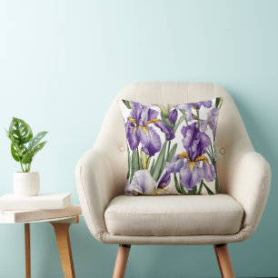 Iris Schwertlilie lila weiß - Aquarell-Design    Cushion