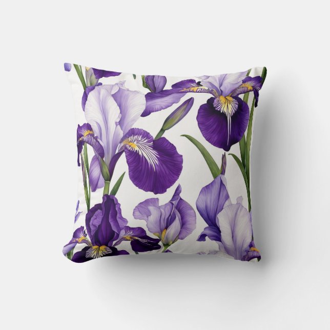 Iris Schwertlilie white purple - watercolor design Cushion (Front)