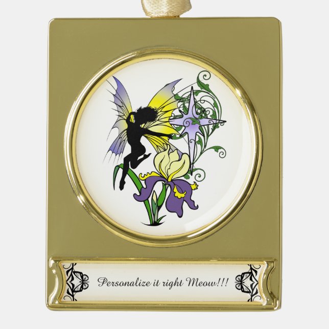 Iris Shadow Fairy Gold Plated Banner Ornament (Front)
