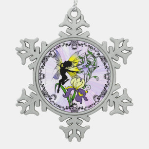 Iris Shadow Fairy Snowflake Pewter Christmas Ornament