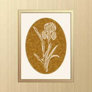 Iris Silhouette on Textured Brown Background  Poster