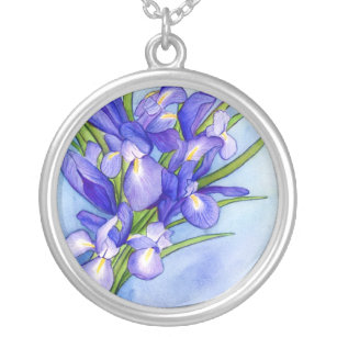 Iris Vase Flower Painting Pendant Necklace