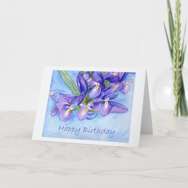 Iris Vase "Happy Birthday" Greeting Card (Front)