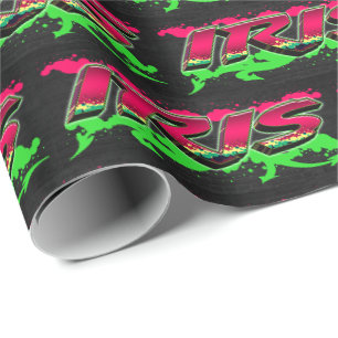 Iris Vorname Name Graffiti red green Wrapping Paper