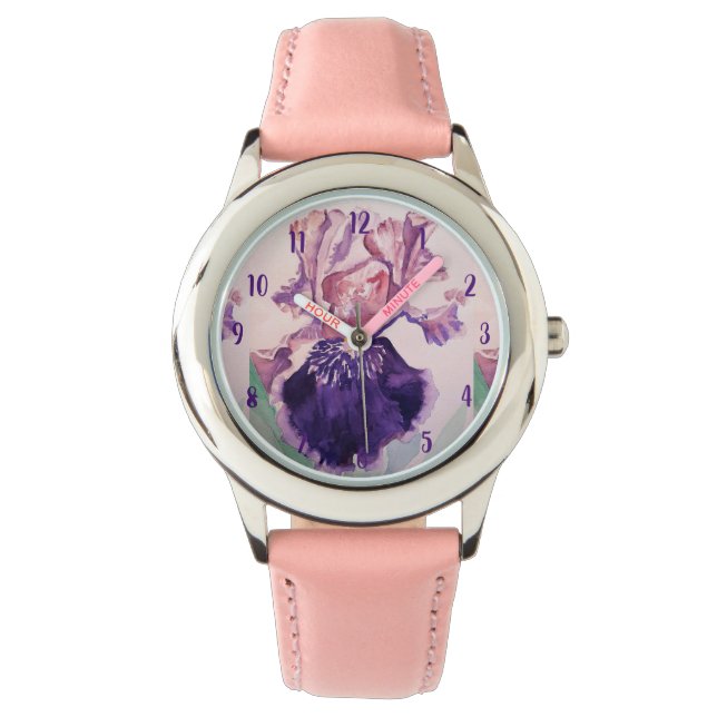 Iris Watercolor Painting Purple art Flower Floral  Watch (Front)