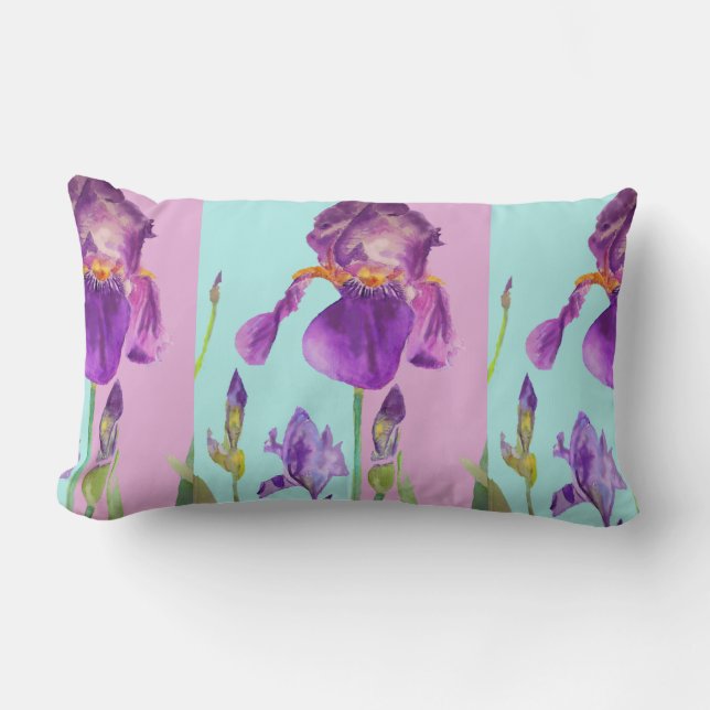 Iris Watercolor Purple Flower floral Decor Cushion (Front)