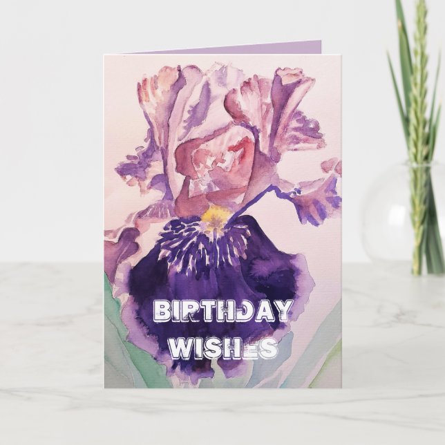 Iris watercolor Purple Garden Love Birthday Card (Front)