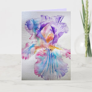 Iris Watercolour Purple Blue Birthday Card