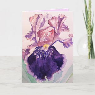 Iris Watercolour Purple Garden Flower Greetings Card