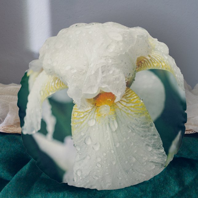 Iris with water droplets round cushion (Creator Uploaded)