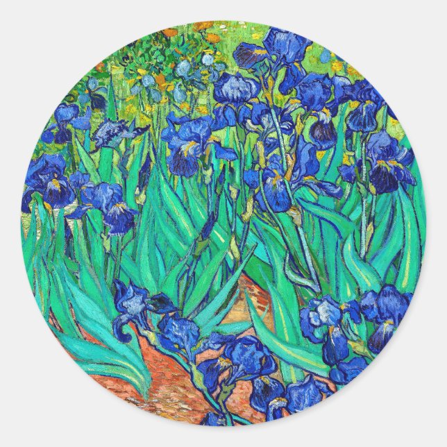 Irises (1889) Botanical Fine Art Vincent Van Gogh Classic Round Sticker (Front)