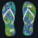 Irises (1889) Vincent Van Gogh blue floral vintage Thongs<br><div class="desc">These pair of vintage blue iris flowers fine Art flip flops 🩴 features the beautiful Irises (1889) by the legendary Dutch Post-Impressionist artist Vincent van Gogh! One of the best-known oil paintings by the renowned Dutch Post-Impressionist artist Vincent van Gogh, Irises (1889), with delicate almond flower branches, is featured on...</div>