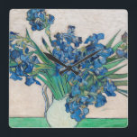 Irises, 1890 by Vincent van Gogh Square Wall Clock<br><div class="desc">Vincent van Gogh - Irises,  1890. 
Vincent Willem van Gogh (1853-1890) was a Dutch Post-Impressionist painter who posthumously became one of the most famous and influential figures in Western art history.</div>