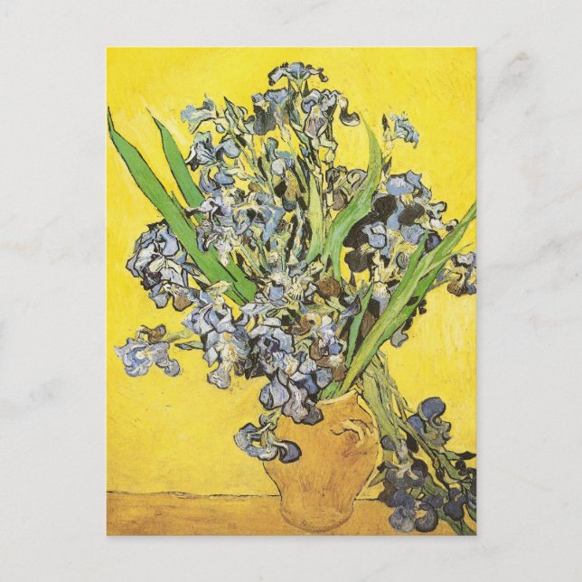 Irises Against Yellow Background Van Gogh Fine Art Postcard (Front)