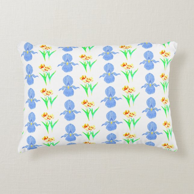 Irises and Tulips Accent Pillow (Front)