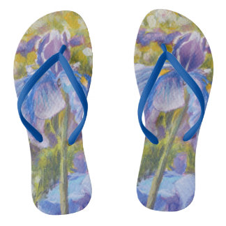 Irises—Blue, purple, yellow-greens—Flip Flops Thongs