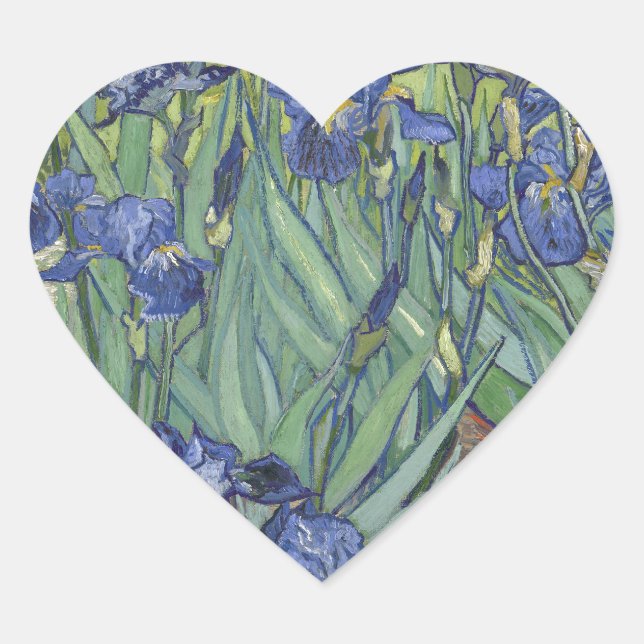 Irises by Van Gogh Blue Iris flowers Heart Sticker (Front)